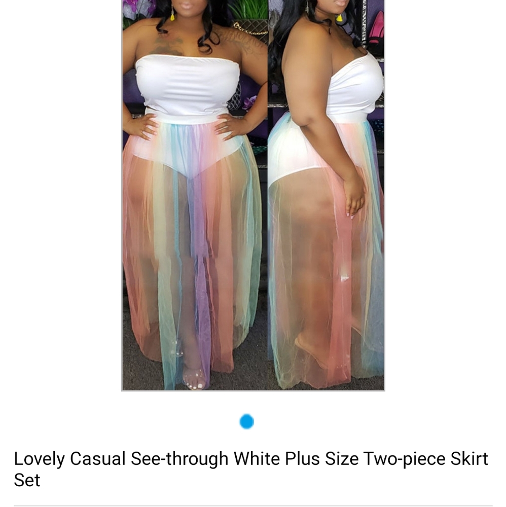 New casual see through white plus size two-piece